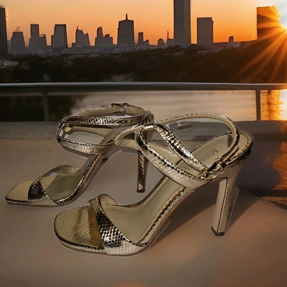 New! Michael Kors Women's Liana Heel Dressy Sandal Pale Gold $160